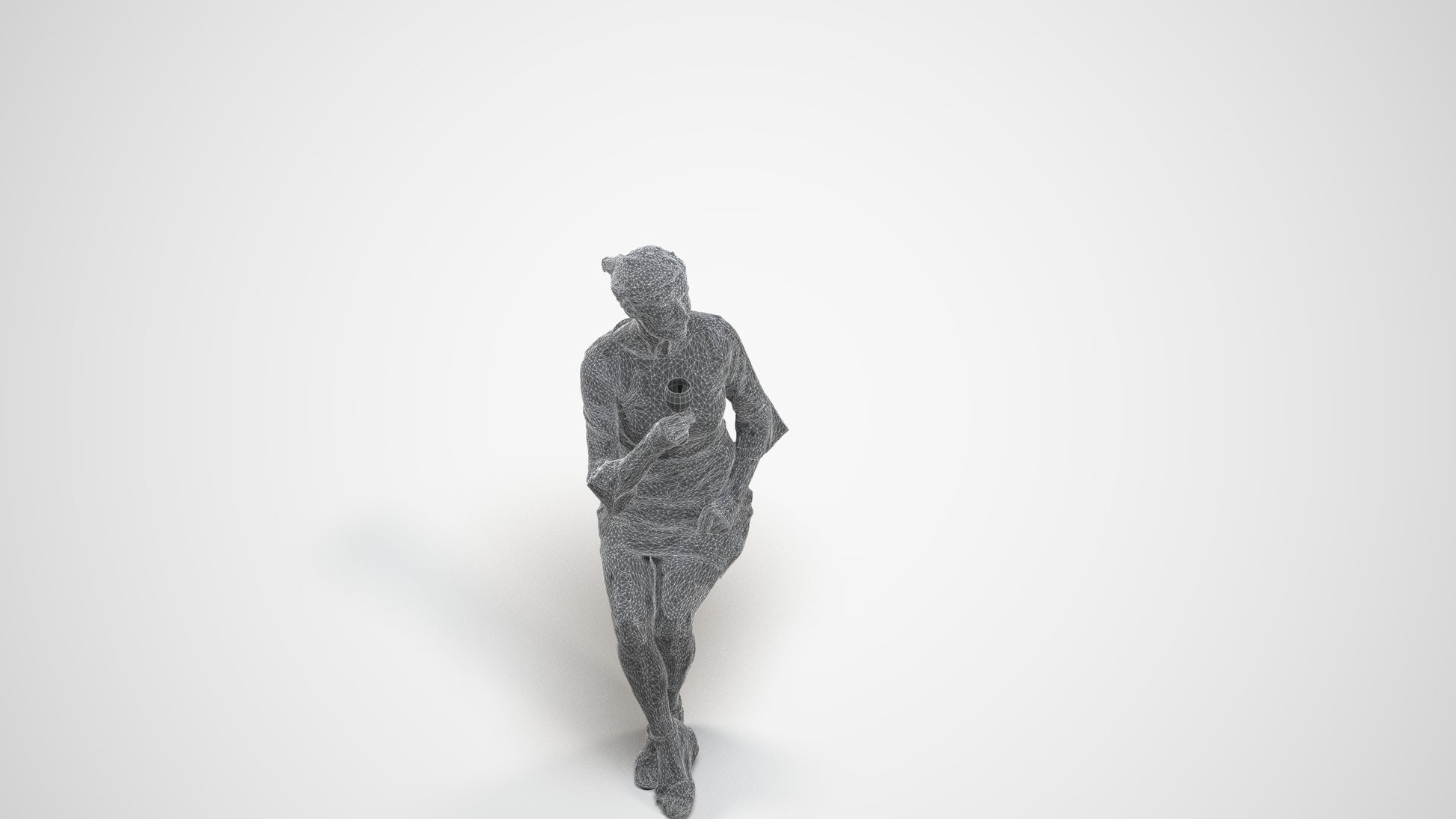 3D scanned senior woman sitting formal, photorealistic archviz people for Enscape and SketchUp, wireframe three-quarter view