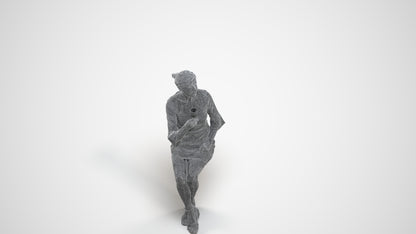 3D scanned senior woman sitting formal, photorealistic archviz people for Enscape and SketchUp, wireframe three-quarter view