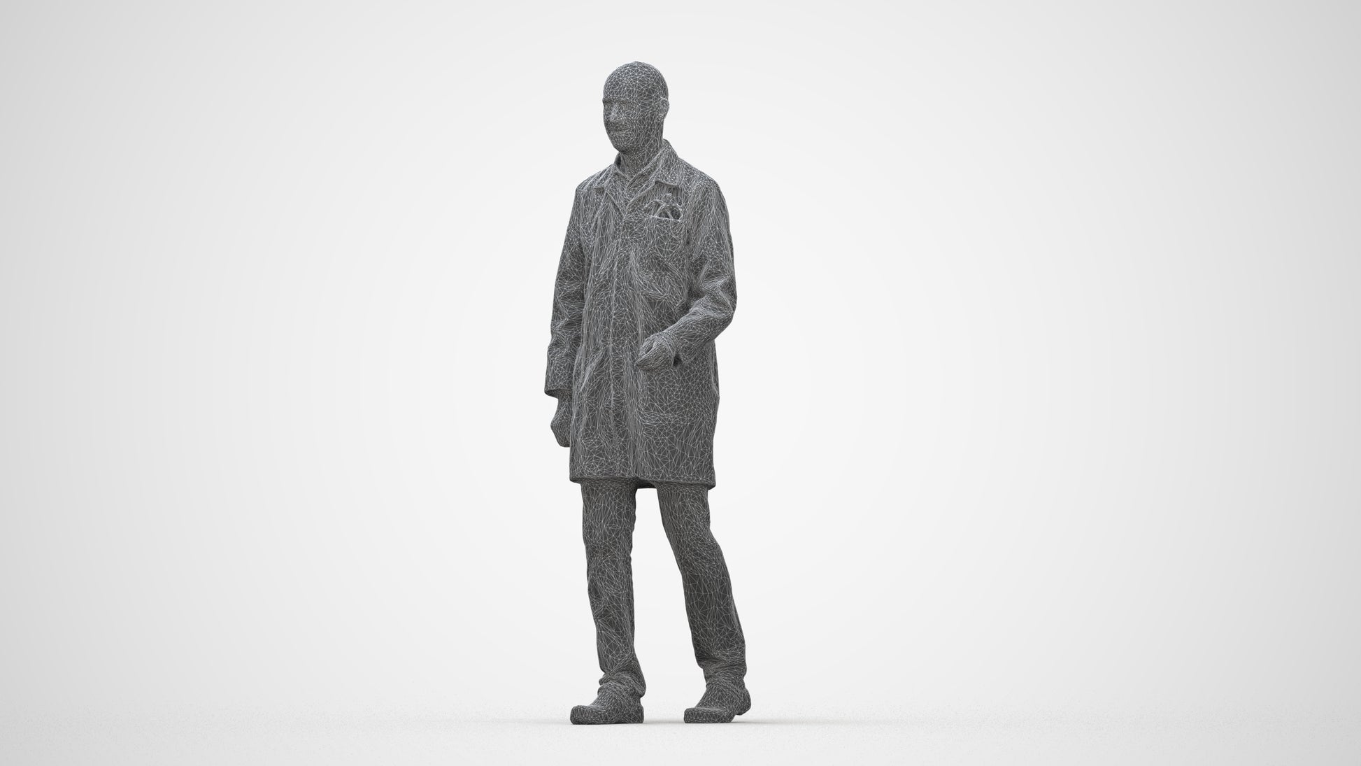 realistic 3D senior man medical, scanned archviz people for Blender and 3ds Max, wireframe back view