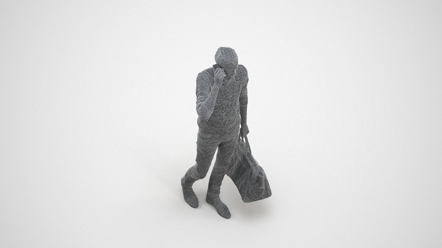 photogrammetry 3D man casual standing, realistic human model archviz FBX, wireframe three-quarter view