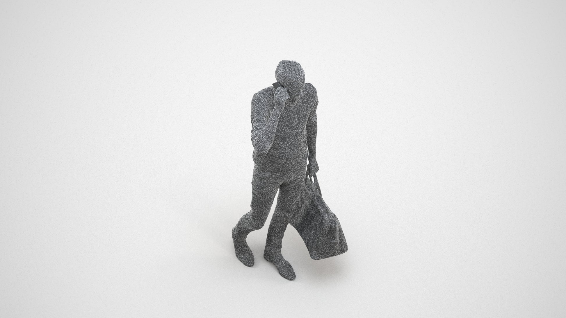 photogrammetry 3D man casual standing, realistic human model archviz FBX, wireframe three-quarter view
