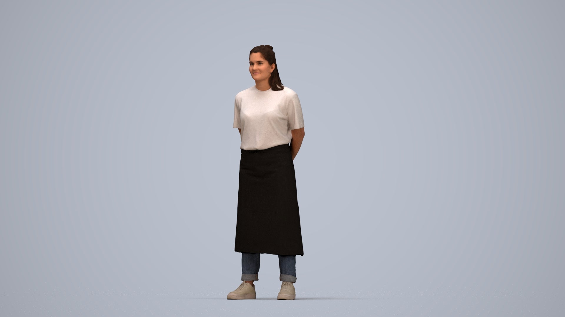 realistic 3D people woman hospitality, render-ready for V-Ray and Corona, FBX OBJ, top-down view render
