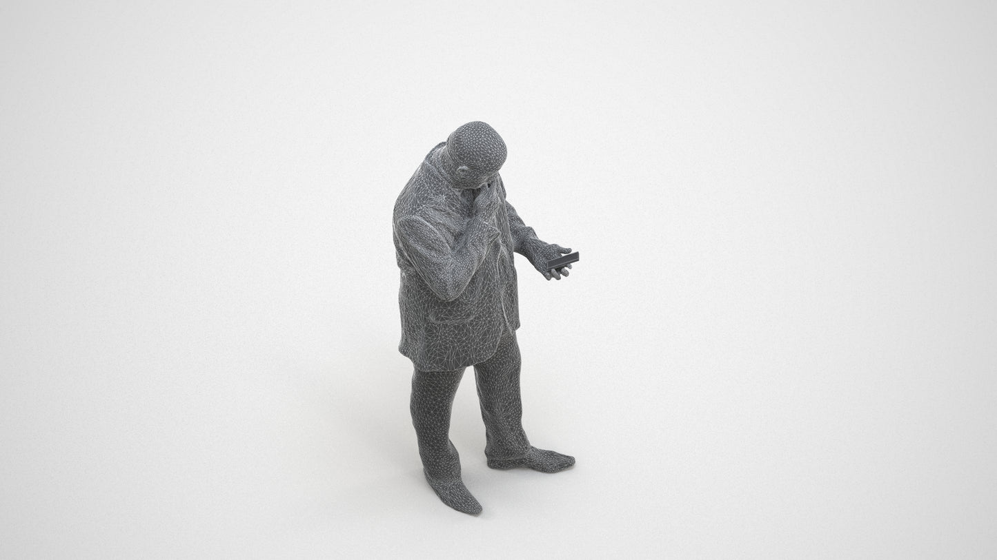 photogrammetry 3D man business, realistic human model archviz FBX, wireframe three-quarter view