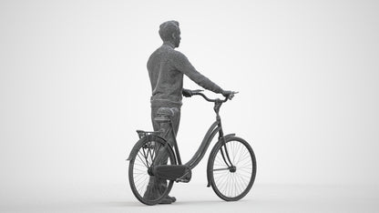3D people model man casual cycling, scanned human for 3ds Max rendering, wireframe side view