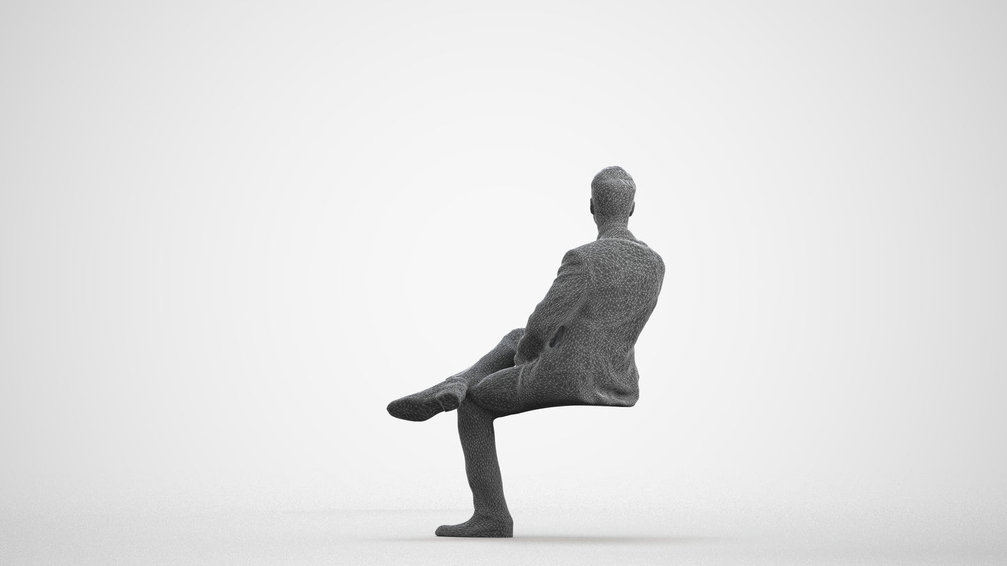 3D scanned man business, photorealistic archviz people for Enscape and SketchUp, wireframe front view