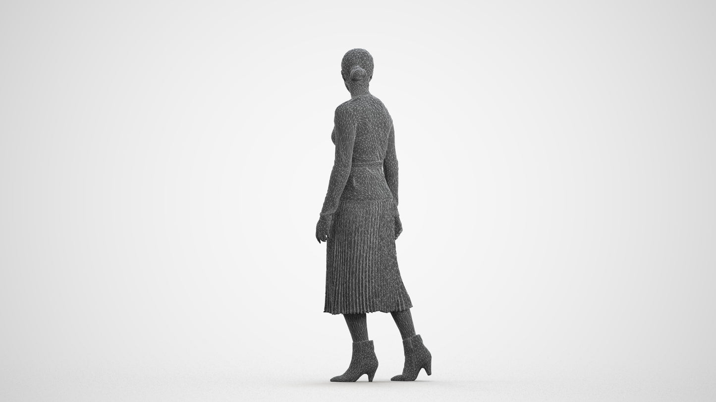 realistic 3D human woman casual walking, archviz people FBX OBJ for Blender, wireframe front view