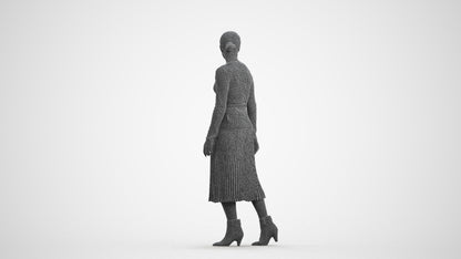 realistic 3D human woman casual walking, archviz people FBX OBJ for Blender, wireframe front view