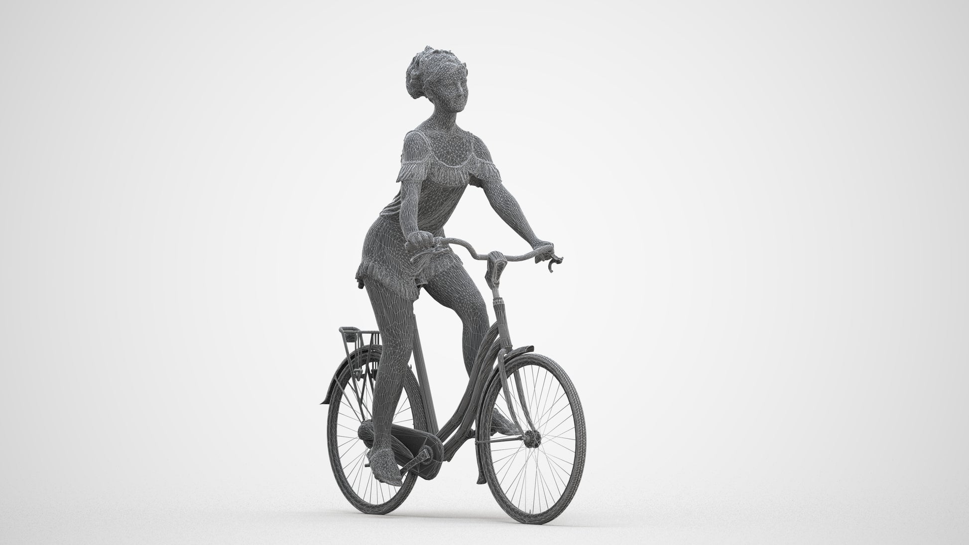 scanned 3D girl casual cycling, photogrammetry people for Enscape and V-Ray, three-quarter front view render