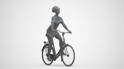 scanned 3D girl casual cycling, photogrammetry people for Enscape and V-Ray, three-quarter front view render