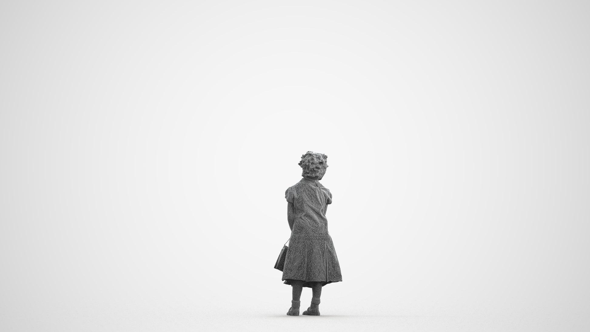 realistic 3D girl casual kids, scanned archviz people for Blender and 3ds Max, wireframe front view