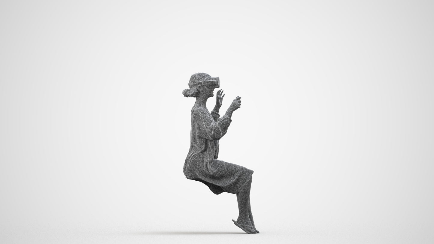 realistic 3D girl casual kids, scanned archviz people for Blender and 3ds Max, wireframe side view