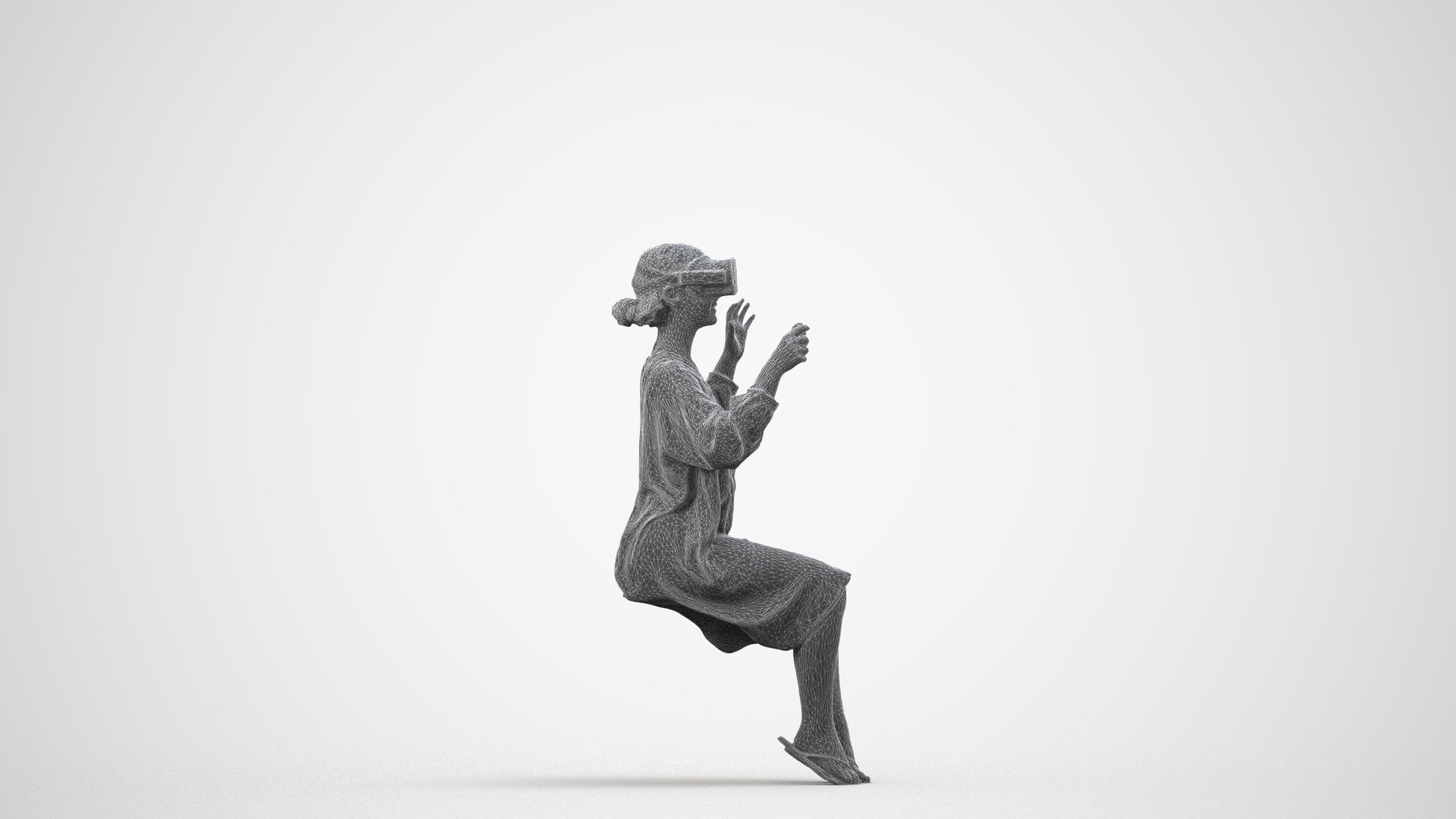 realistic 3D girl casual kids, scanned archviz people for Blender and 3ds Max, wireframe side view