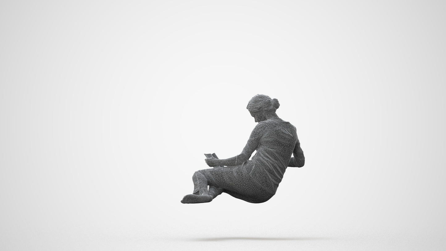 realistic 3D woman casual sitting, scanned archviz people for Blender and 3ds Max, square thumbnail