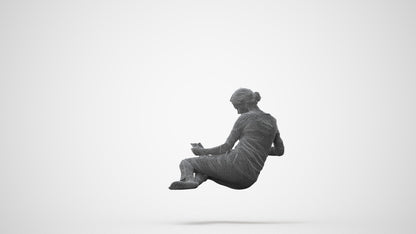 realistic 3D woman casual sitting, scanned archviz people for Blender and 3ds Max, square thumbnail