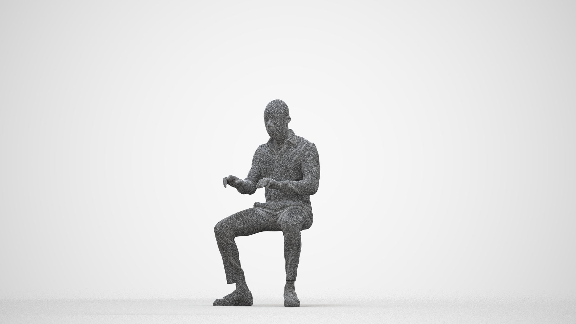 scanned 3D man business, photogrammetry people for Enscape and V-Ray, wireframe back view