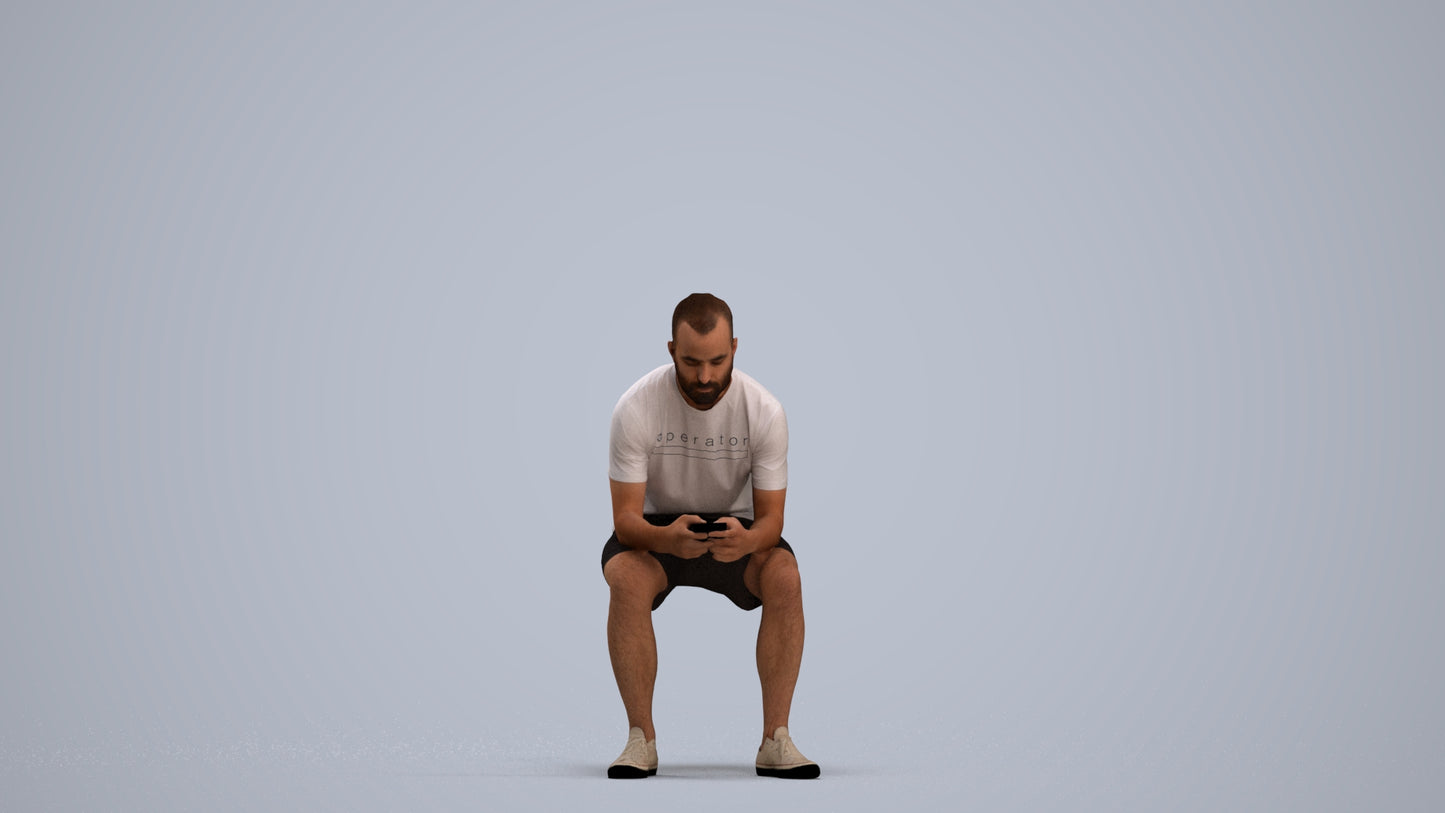 realistic 3D human man casual sitting, archviz people FBX OBJ for Blender, standing pose render