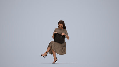3D people model woman casual sitting, scanned human for 3ds Max rendering, top-down view render