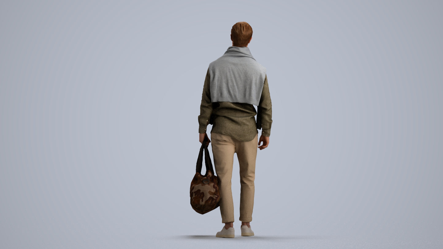 realistic 3D man casual walking, scanned archviz people for Blender and 3ds Max, front view render
