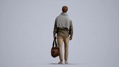 realistic 3D man casual walking, scanned archviz people for Blender and 3ds Max, front view render