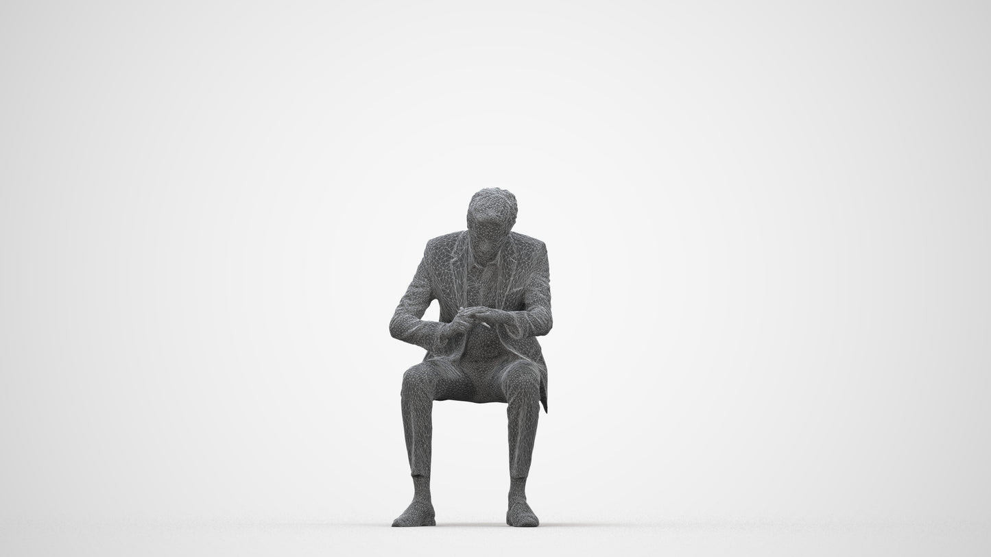 3D people model man business, scanned human for 3ds Max rendering, wireframe back view