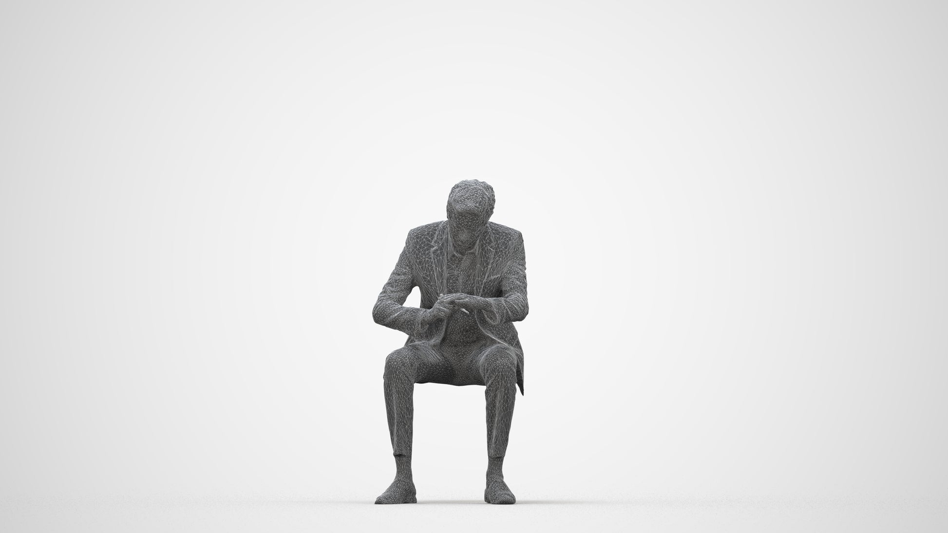 3D people model man business, scanned human for 3ds Max rendering, wireframe back view