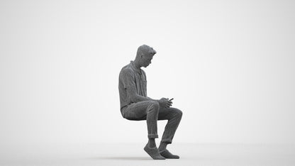 realistic 3D human man casual sitting, archviz people FBX OBJ for Blender, wireframe side view