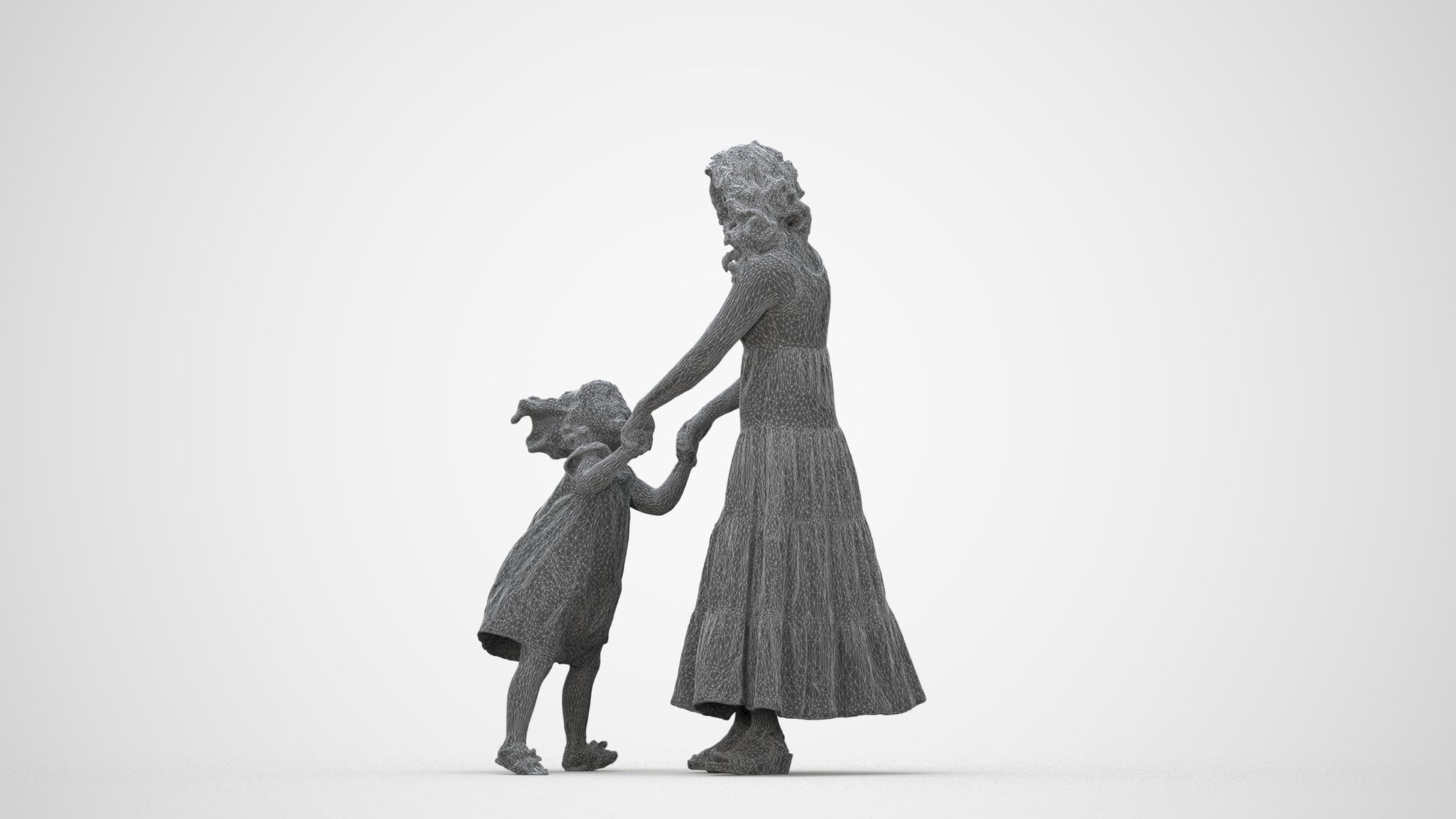 3D scanned girl kids casual, photorealistic archviz people for Enscape and SketchUp, wireframe back view