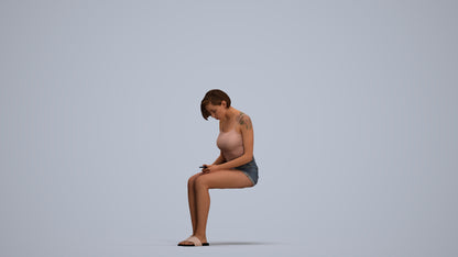 realistic 3D woman casual sitting, scanned archviz people for Blender and 3ds Max, standing pose render