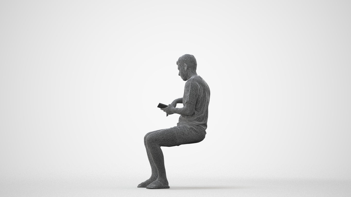 realistic 3D man casual sitting, scanned archviz people for Blender and 3ds Max, square thumbnail