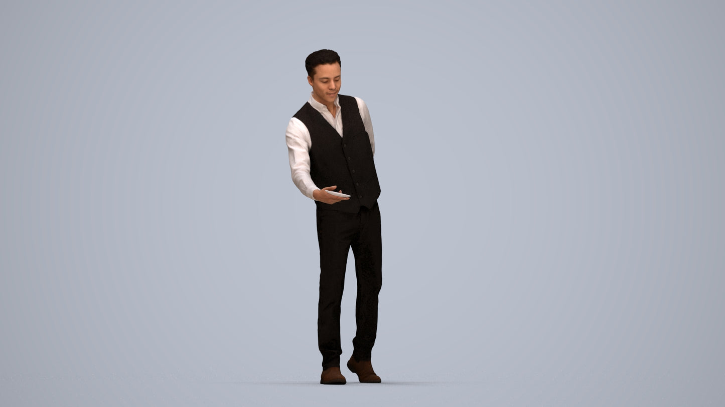 3D scanned man hospitality, photorealistic archviz people for Enscape and SketchUp, top-down view render