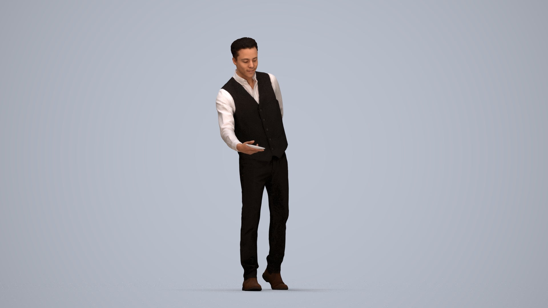 3D scanned man hospitality, photorealistic archviz people for Enscape and SketchUp, top-down view render