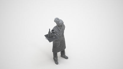 realistic 3D human woman hospitality, archviz people FBX OBJ for Blender, wireframe three-quarter view