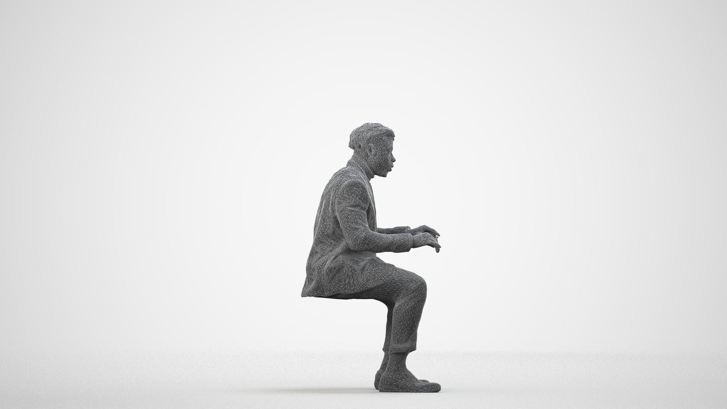 3D people model man business, scanned human for 3ds Max rendering, wireframe side view