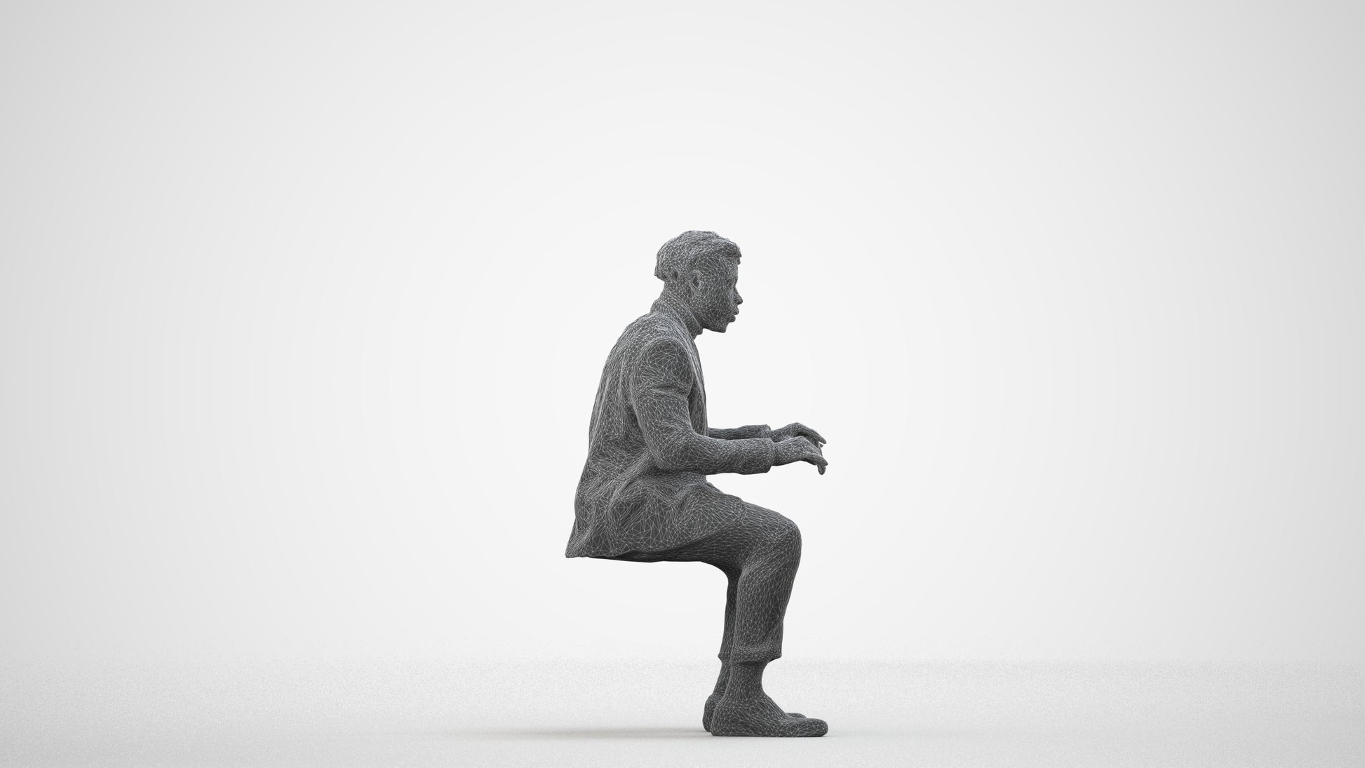 3D people model man business, scanned human for 3ds Max rendering, wireframe side view