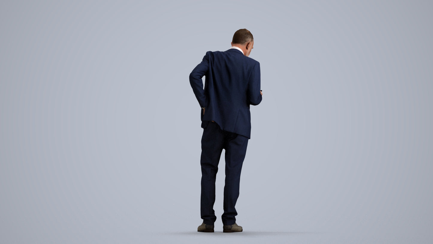 realistic 3D senior man business, scanned archviz people for Blender and 3ds Max, front view render