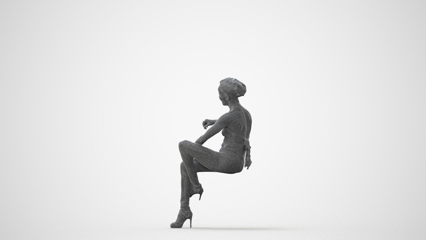 3D people model woman casual sitting, scanned human for 3ds Max rendering, square thumbnail