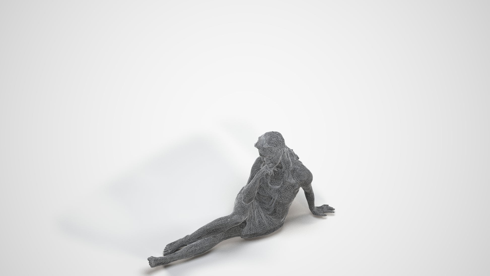3D people model woman pool, scanned human for 3ds Max rendering, wireframe three-quarter view