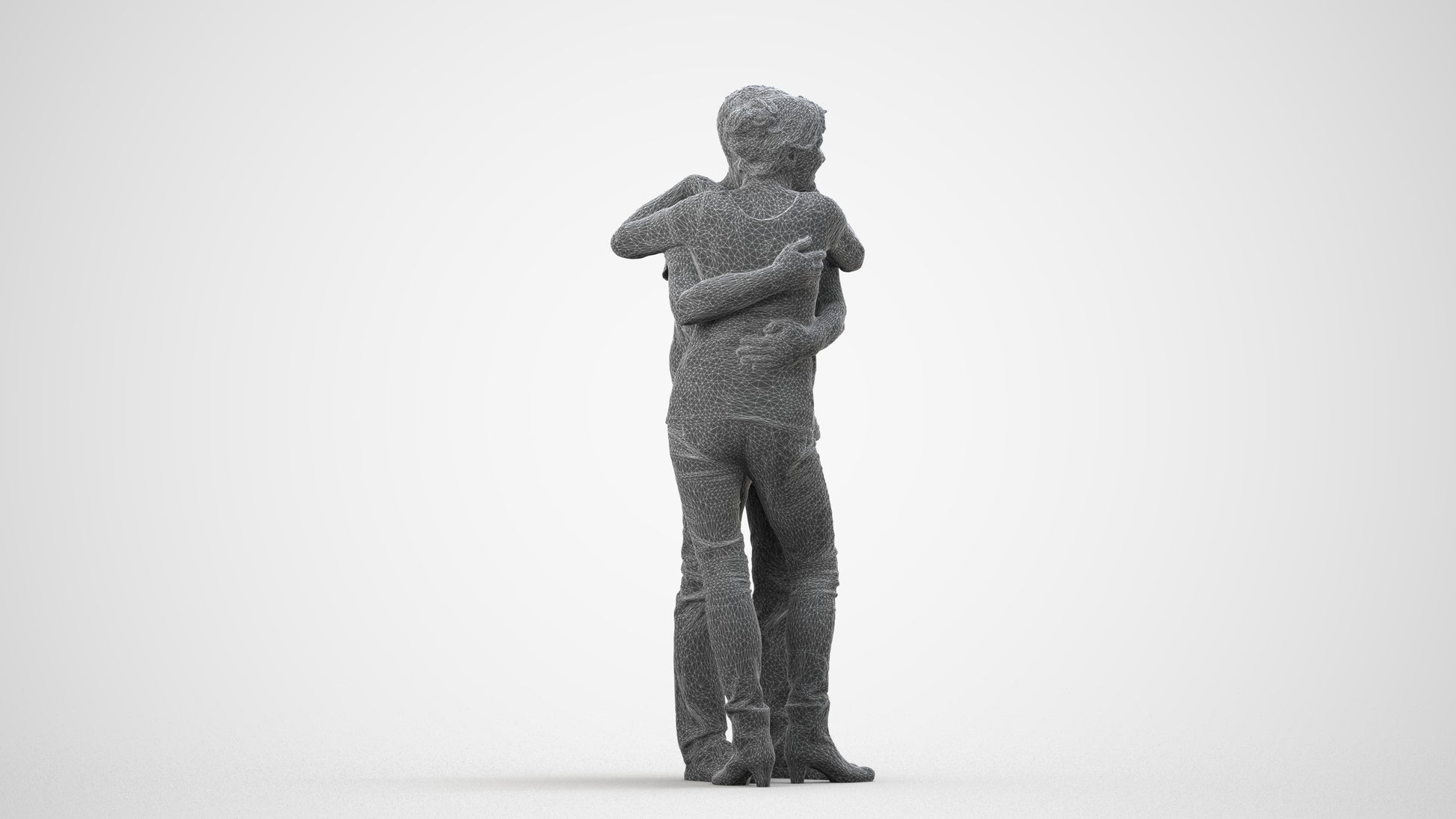 scanned 3D senior woman casual couple, photogrammetry people for Enscape and V-Ray, wireframe side view