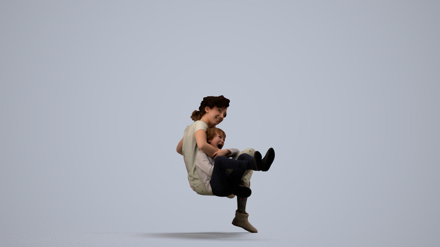 realistic 3D girl casual kids, scanned archviz people for Blender and 3ds Max, side view render