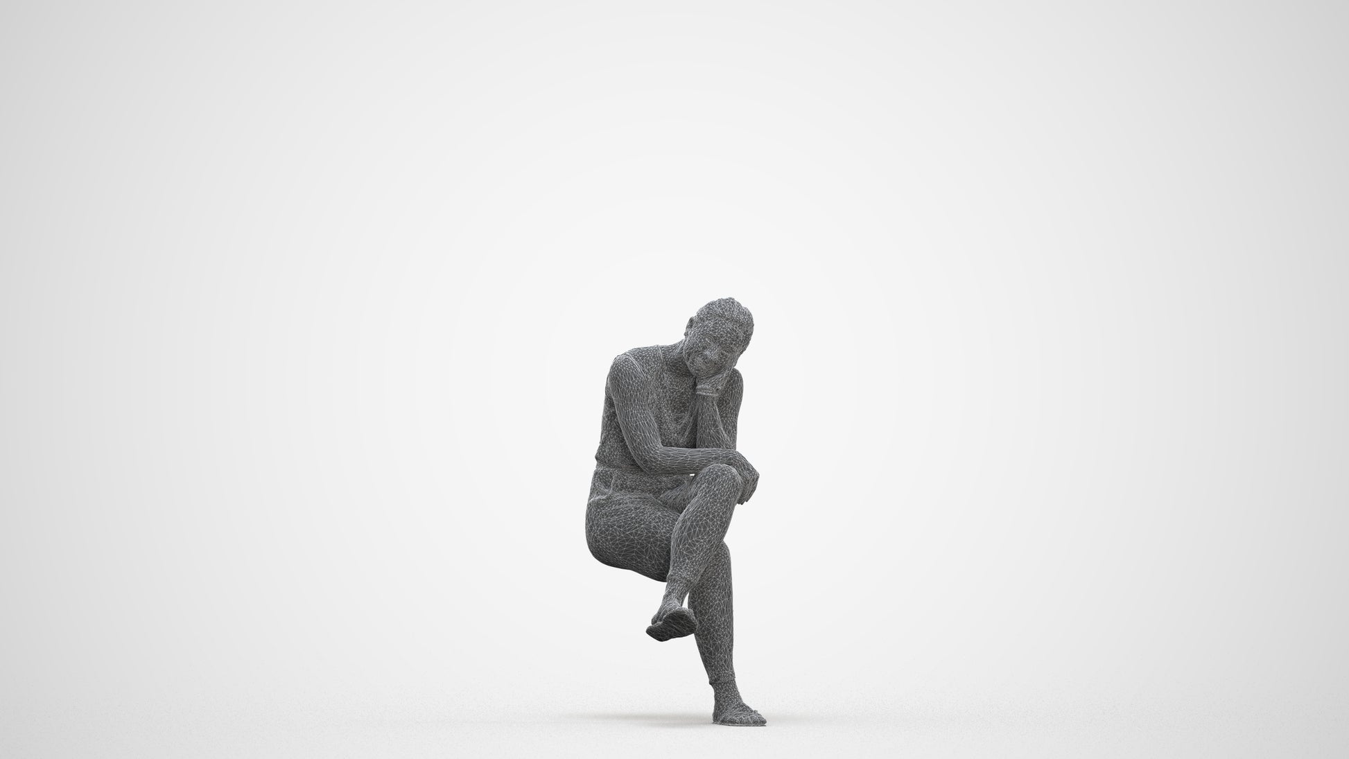 realistic 3D woman casual sitting, scanned archviz people for Blender and 3ds Max, three-quarter front view render