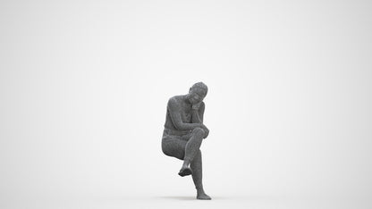 realistic 3D woman casual sitting, scanned archviz people for Blender and 3ds Max, three-quarter front view render