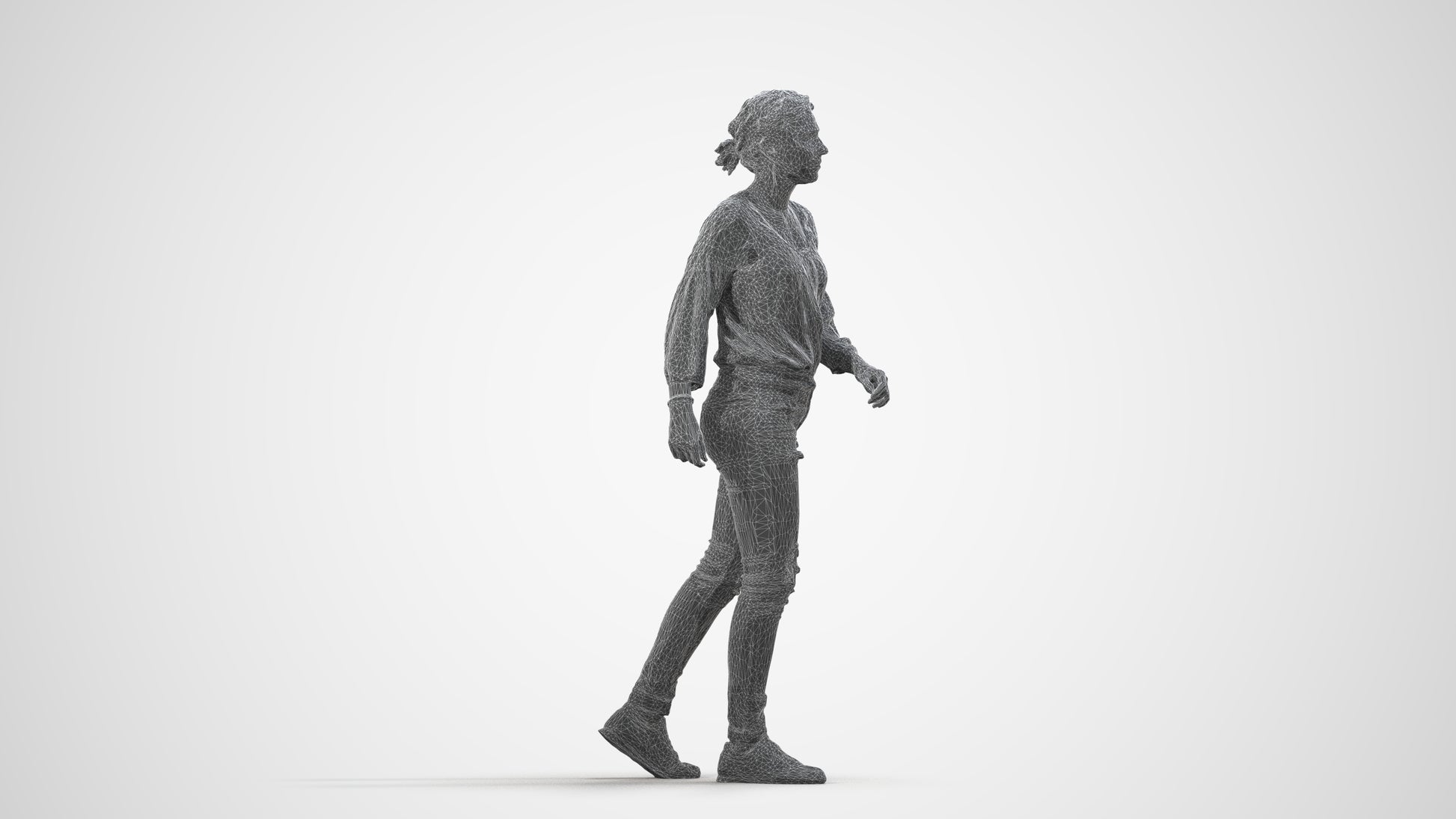 realistic 3D human woman casual walking, archviz people FBX OBJ for Blender, wireframe side view