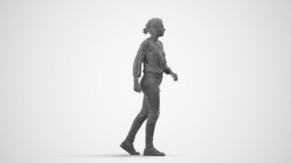 realistic 3D human woman casual walking, archviz people FBX OBJ for Blender, wireframe side view