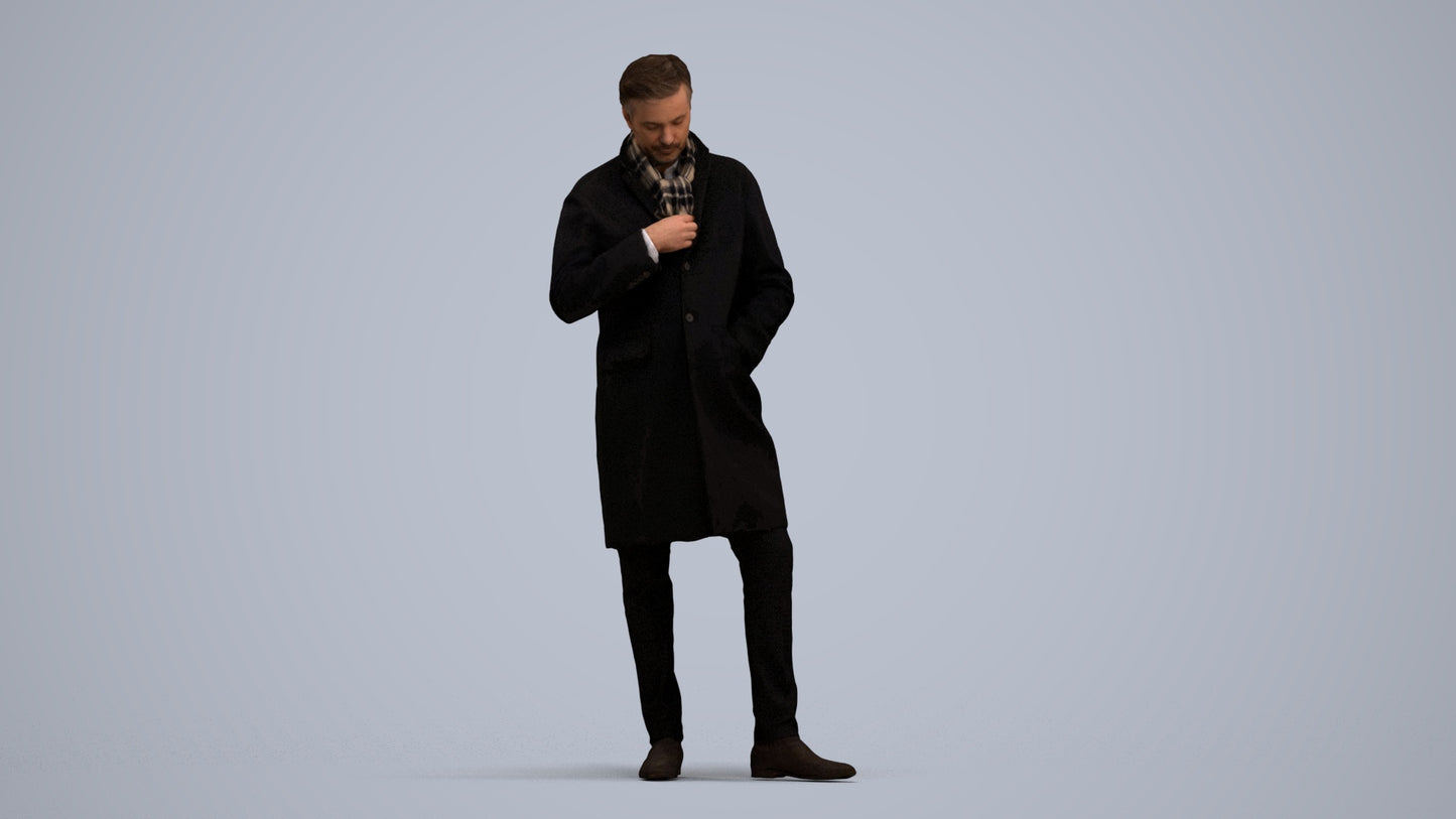 3D human model man standing, photogrammetry scanned person for archviz, standing pose render