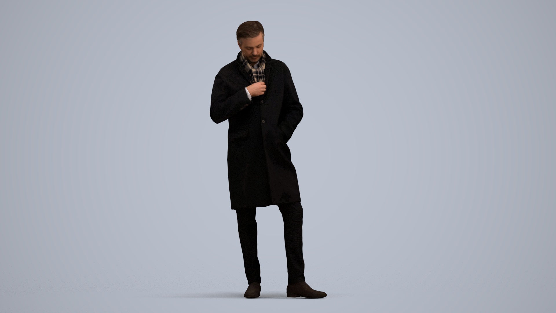 3D human model man standing, photogrammetry scanned person for archviz, standing pose render