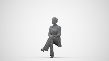 realistic 3D woman business sitting, scanned archviz people for Blender and 3ds Max, wireframe back view