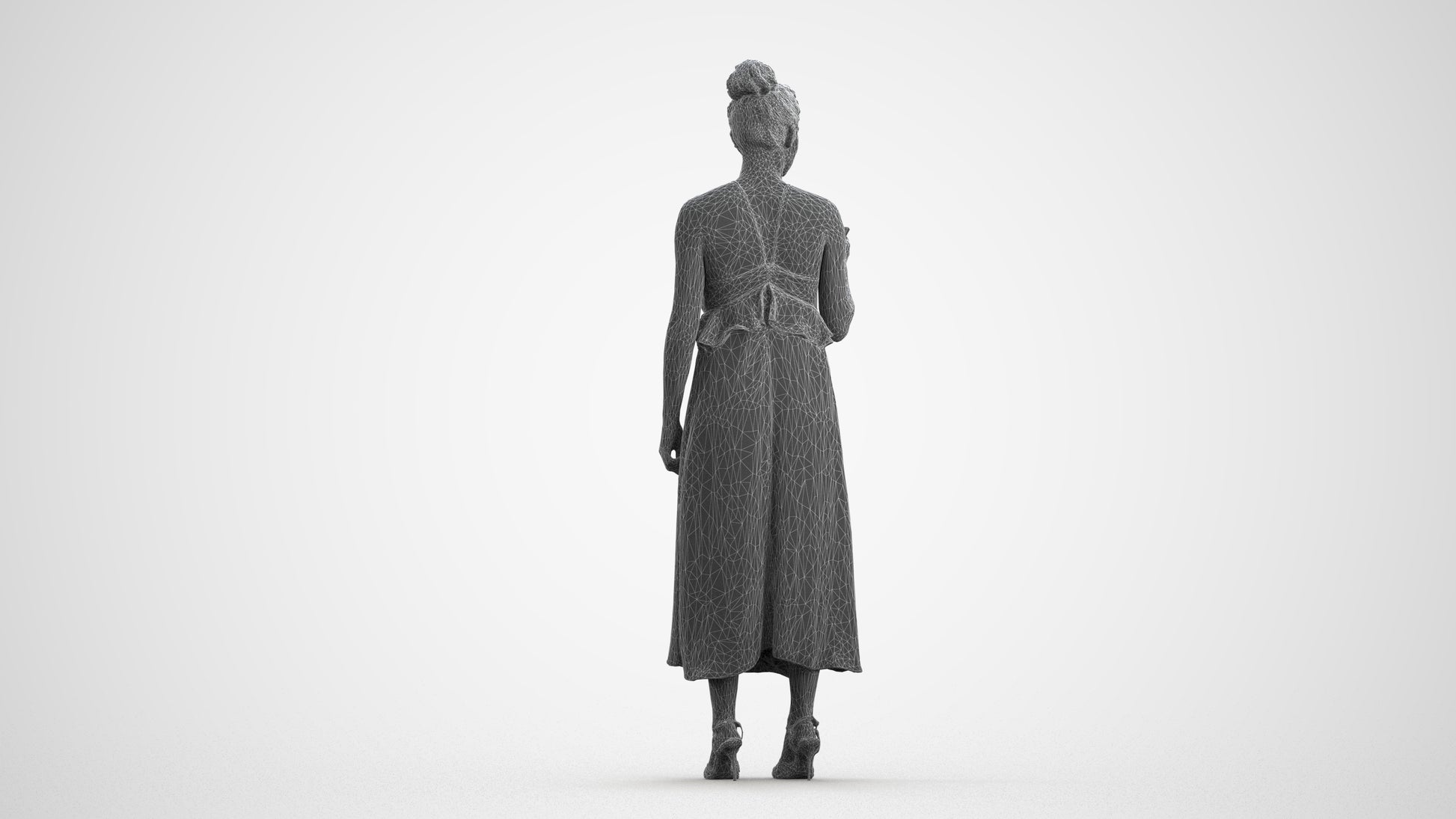3D people model woman formal formalaffairs, scanned human for 3ds Max rendering, wireframe front view