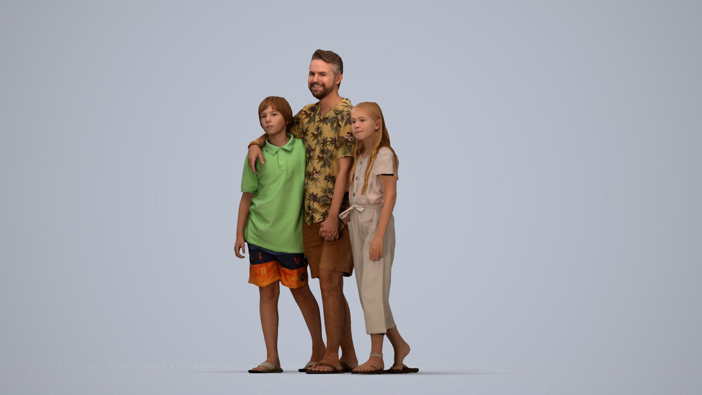 3D scanned girl kids, photorealistic archviz people for Enscape and SketchUp, top-down view render