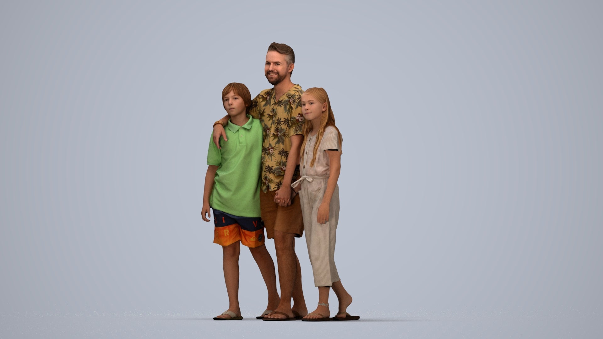 3D scanned girl kids, photorealistic archviz people for Enscape and SketchUp, top-down view render