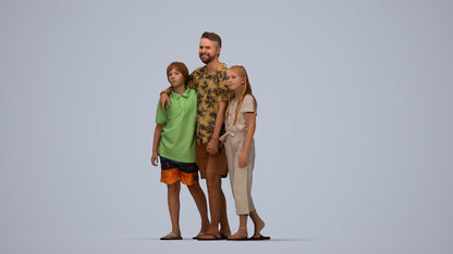 3D scanned girl kids, photorealistic archviz people for Enscape and SketchUp, top-down view render